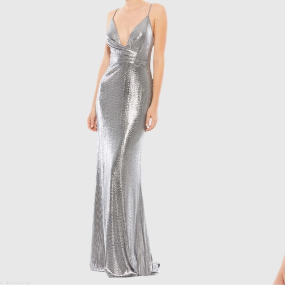 Mac Duggal Faux Wrap Spaghetti Strap Gown - Picture 1 of 6